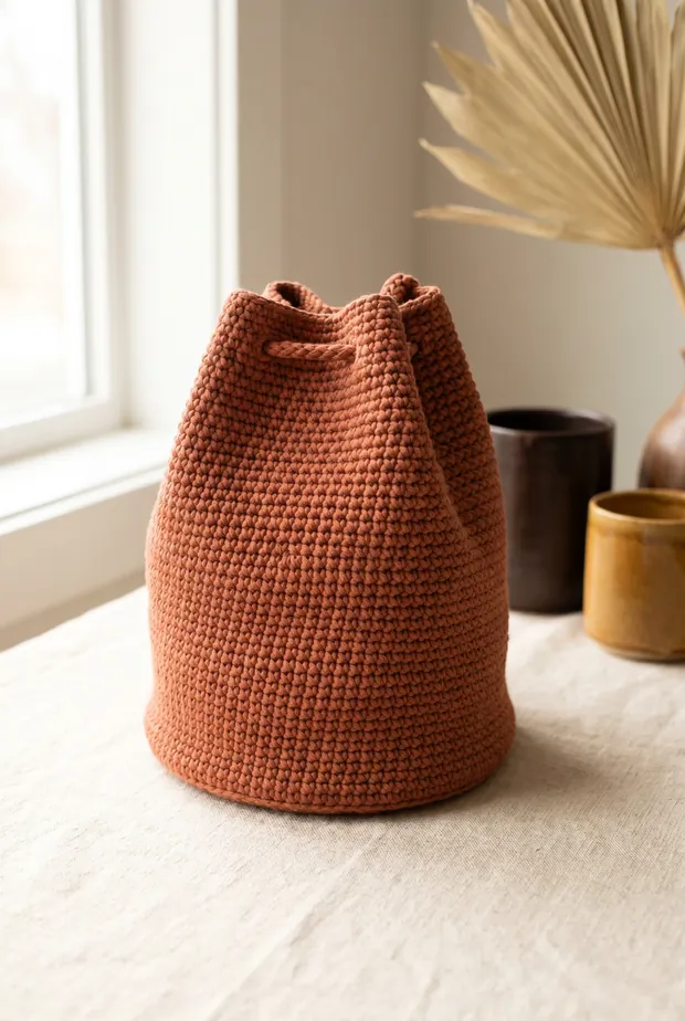 Bolso con cordón a crochet
